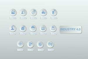 industriell 4.0 Prozess System auf industriell Fabrik und Verbindung mit Automatisierung, Roboter, Daten Management. Industrie 4.0 und Clever Produktionen Symbol einstellen vektor