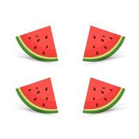 vier Stücke Schnitt geschnitten Wassermelone, Clip Art, Vektor, Karikatur frisch Grün Wassermelone Stücke, 4 Stücke rot Wassermelone auf isoliert Hintergrund. Vektor, Illustration vektor