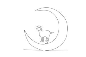 einer kontinuierlich Linie Zeichnung von Ziege Über Mond eid al adha Konzept vektor