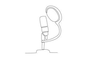 ett kontinuerlig linje teckning av mikrofon och ljuddämpare till spela in en podcast vektor