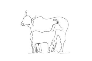 ett kontinuerlig linje teckning av offer- djur kor och get vektor