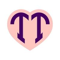 logotyp t hjärta monogram 2 brev alfabet font kärlek logotyp valentine logotyp broderi vektor