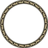 Vektor golden und schwarz runden kazakh National Ornament. ethnisch Muster von das Völker von das großartig Steppe, Mongolen, Kirgisen, Kalmücken, Burjaten. Kreis, Rahmen Rand