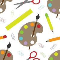 Vektor nahtlos Muster zum zurück zu Schule Design mit Schreibwaren im Karikatur Stil