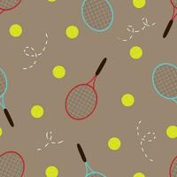 Vektor nahtlos Muster mit Tennis Schläger und Bälle im Karikatur Stil. Vektor Tennis Hintergrund