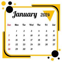 Januar 2024 Kalender vektor