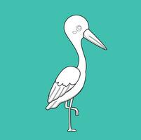 söt stork fågel damm djur- tecknad serie digital stämpel översikt vektor