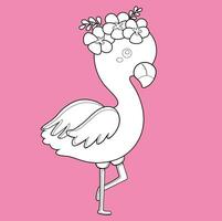 söt flamingo fågel karaktär tecknad serie digital stämpel översikt vektor
