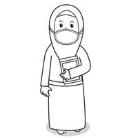 muslimische frau verwendet grünes kleid traditioneller muslim. Bringen Sie das heilige Buch des al-Quran im Ramadan-Monat mit Maske und gesundem Protokoll. Charakterillustration. vektor