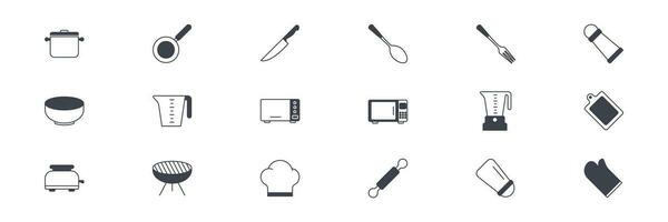 Vektor einstellen von Kochen Symbole. eine solche wie sichern Pfanne, Messer, Löffel und mehr. einstellen zum Netz und App isoliert auf Weiß Hintergrund. Vektor Illustration