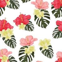 akvarell tropisk hibiskus blomma sömlösa mönster vektor