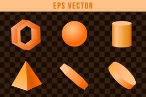 3D-Formen setzen Eps-Vektor-Orange-Farbe-Glühen-Sonnenform-Objekt vektor