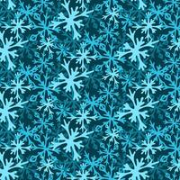 Silhouette einfarbig Blau Schneeflocken nahtlos Muster auf dunkel Hintergrund. Hand gezeichnet Silhouette Schneeflocken. eben minimalistisch Design vektor