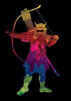 Samurai-Krieger mit Bogenaktions-Grafikvektor vektor