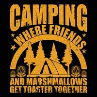 camping var vänner och marshmallows skaffa sig rostat tillsammans t-shirt vektor