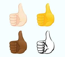 tumme upp ikon av olika hud toner. hand gest emoji vektor illustration.