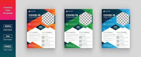 covid-19 konferens flygblad mall, covid-19 flygblad eller affisch vektor