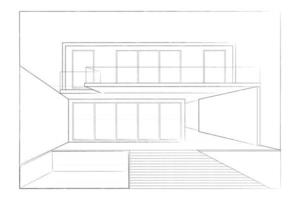 Architekturplan eines modernen Hauses. Konstruktion Perspektive Architektur Design Strichzeichnungen Hintergrund vektor