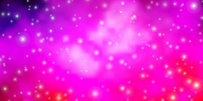 hellvioletter, rosafarbener Vektorhintergrund mit bunten Sternen. vektor