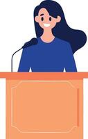 hand dragen företag kvinna tala på de podium i platt stil vektor