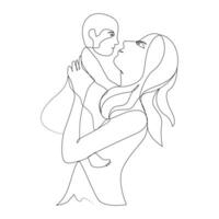 einer Linie Mutter Umarmung ihr Baby Gliederung Vektor Kunst Illustration