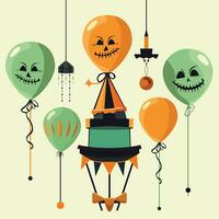 gruselig Karikatur Halloween Luftballons Vektor einstellen - - gespenstisch Grün und Orange Pastell- Elemente