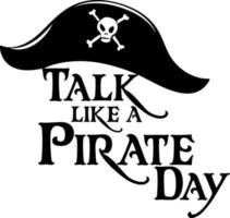 Sprechen Sie wie ein Piratentag-Logo mit einem Piratenhut auf weißem Hintergrund