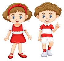 Pojke och tjej bär skjorta med röd och vit randig vektor