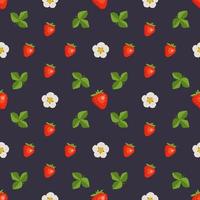 sömlösa mönster med jordgubbar, blommor och blad vektor