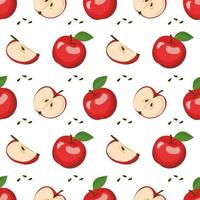 nahtloses Muster mit roten Äpfeln, Samen und Blättern. vektor