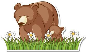 grizzly björn mamma och baby klistermärke vektor