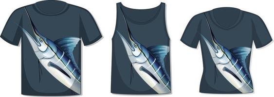 Vorderseite des T-Shirts mit Marlin-Fisch-Vorlage vektor