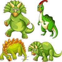 uppsättning av grön dinosaurie seriefigur vektor