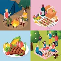 grill grill picknick isometic ikonuppsättning vektorillustration vektor