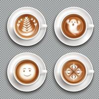 Farbige Latte Art Draufsicht Icon Set Vector Illustration icon