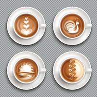 Latte Art Draufsicht Icon Set Vector Illustration