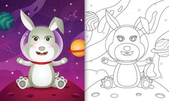 målarbok för barn med en söt kanin i rymdgalaxen vektor