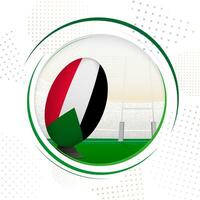flagga av sudan på rugby boll. runda rugby ikon med flagga av sudan. vektor