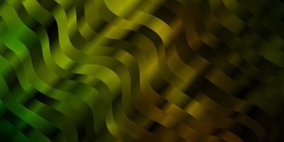 mörkgrön, gul vektorbakgrund med böjda linjer. vektor