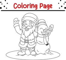 glücklich Weihnachten Santa und Schneemann Färbung Seite zum Kinder. vektor