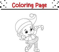 Weihnachten Elf Färbung Seite zum Kinder. Vektor schwarz und Weiß Illustration isoliert auf Weiß Hintergrund.