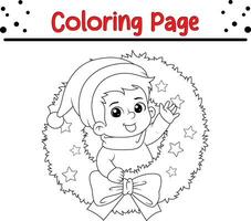 Weihnachten glücklich Kinder Färbung Seite zum Kinder. Vektor schwarz und Weiß Illustration isoliert auf Weiß Hintergrund.