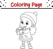 Winter wenig Kinder Färbung Seite zum Kinder. Vektor schwarz und Weiß Illustration isoliert auf Weiß Hintergrund.