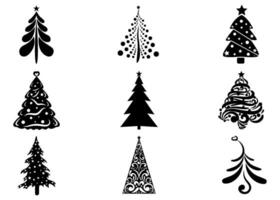 jul träd ikoner, silhuetter i svart Färg. minimalistisk ikoner vektor illustration.