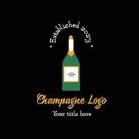 champagne flaska platt vektor logotyp design, ny år händelse firande kort