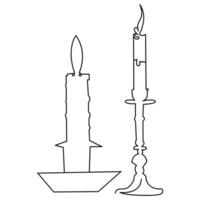 einer kontinuierlich Linie Zeichnung von Kerze beleuchtet und Verbrennung Feuer und schmelzen Kerze Licht im das dunkel schwarz Gliederung Vektor Illustration Design
