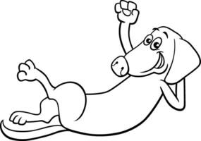komisch Karikatur Hund Lügen Nieder und winken Pfote Färbung Seite vektor