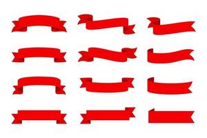 Vektor rotes Band-Banner-Set. flaches rotes band für förderung, rabattetikett im produktverkauf.