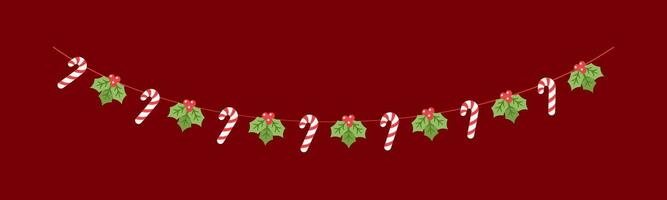Mistel und Süßigkeiten Stock Girlande Vektor Illustration, Weihnachten Grafik festlich Winter Urlaub Jahreszeit Ammer