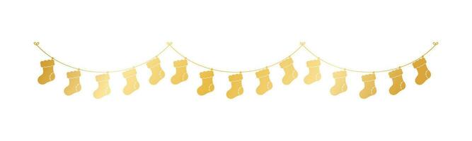 Gold Weihnachten Strumpf Silhouette Girlande Vektor Illustration, Weihnachten Socken Grafik festlich Winter Urlaub Jahreszeit Ammer